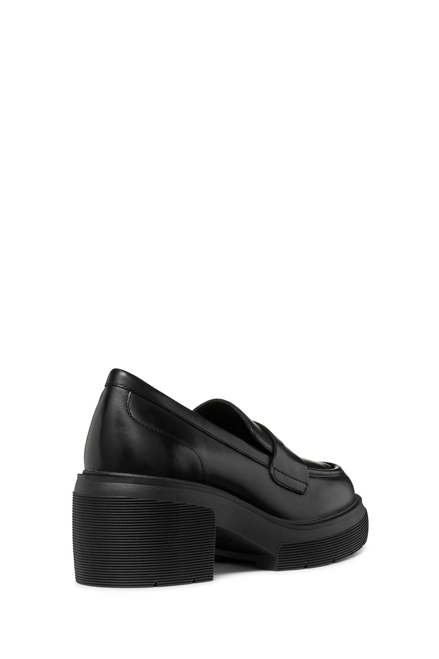 Geox Women Black Spherica Ec15 Thick Heel Leather Masculine Loafer