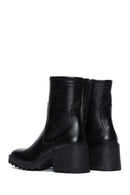 Women's Black Zippered Thick Heeled Leather Boots | Derimod