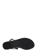 Woman Black Ankle-Buckle Embellished Toe-Post Sandal | Derimod