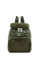 Women's Khaki Plush Detailed Backpack | Derimod