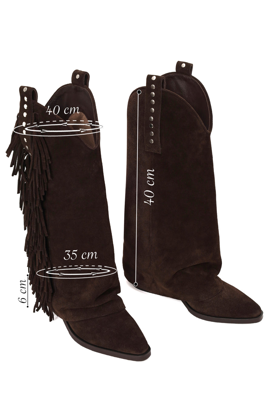 Woman Brown Thick-Heeled Suede Cowboy Boots