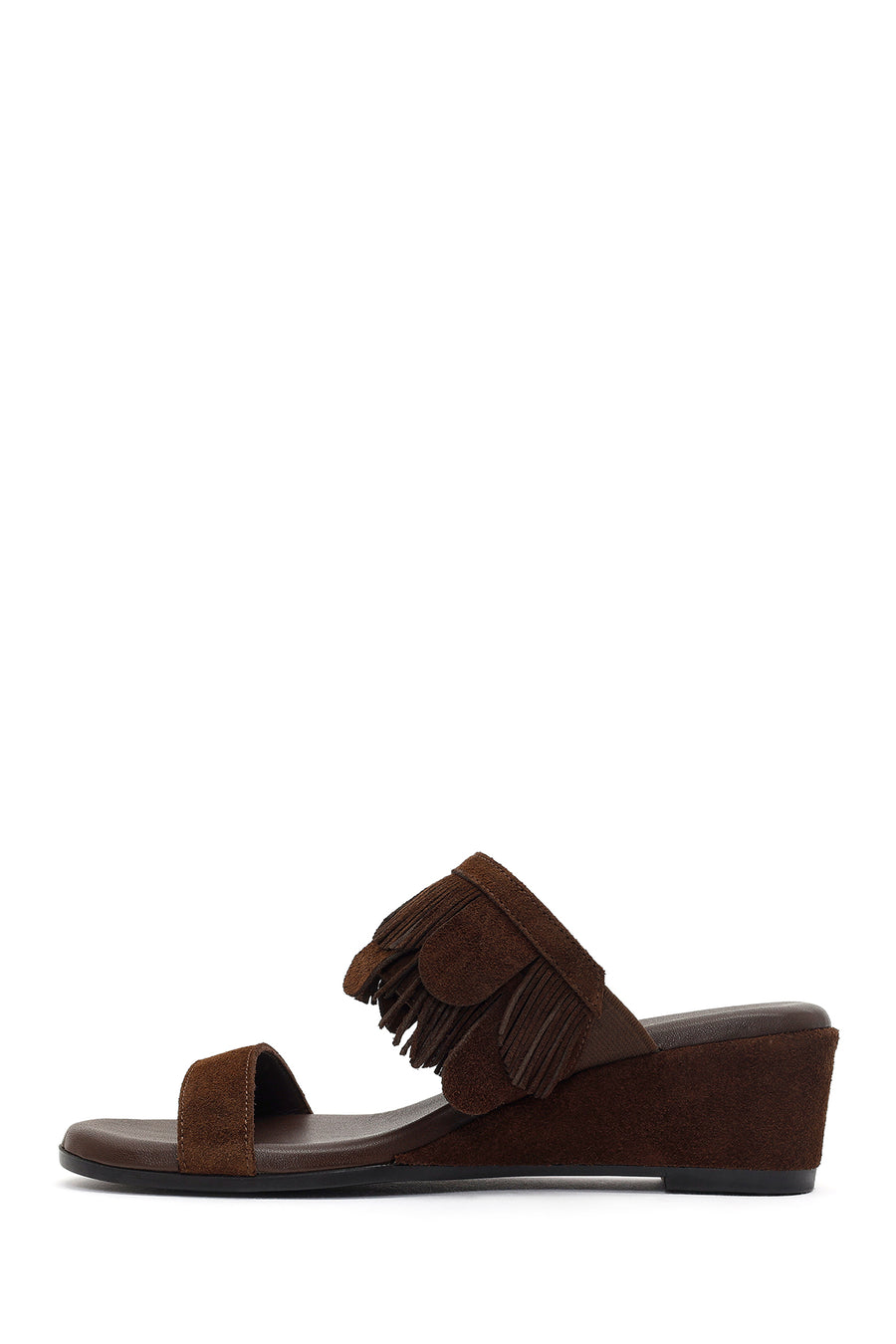 Women's Brown Platform Suede Leather Slippers