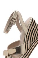 Women's Gold Ankle Buckle Wedge Heel Metallic Espadrille Sandals | Derimod