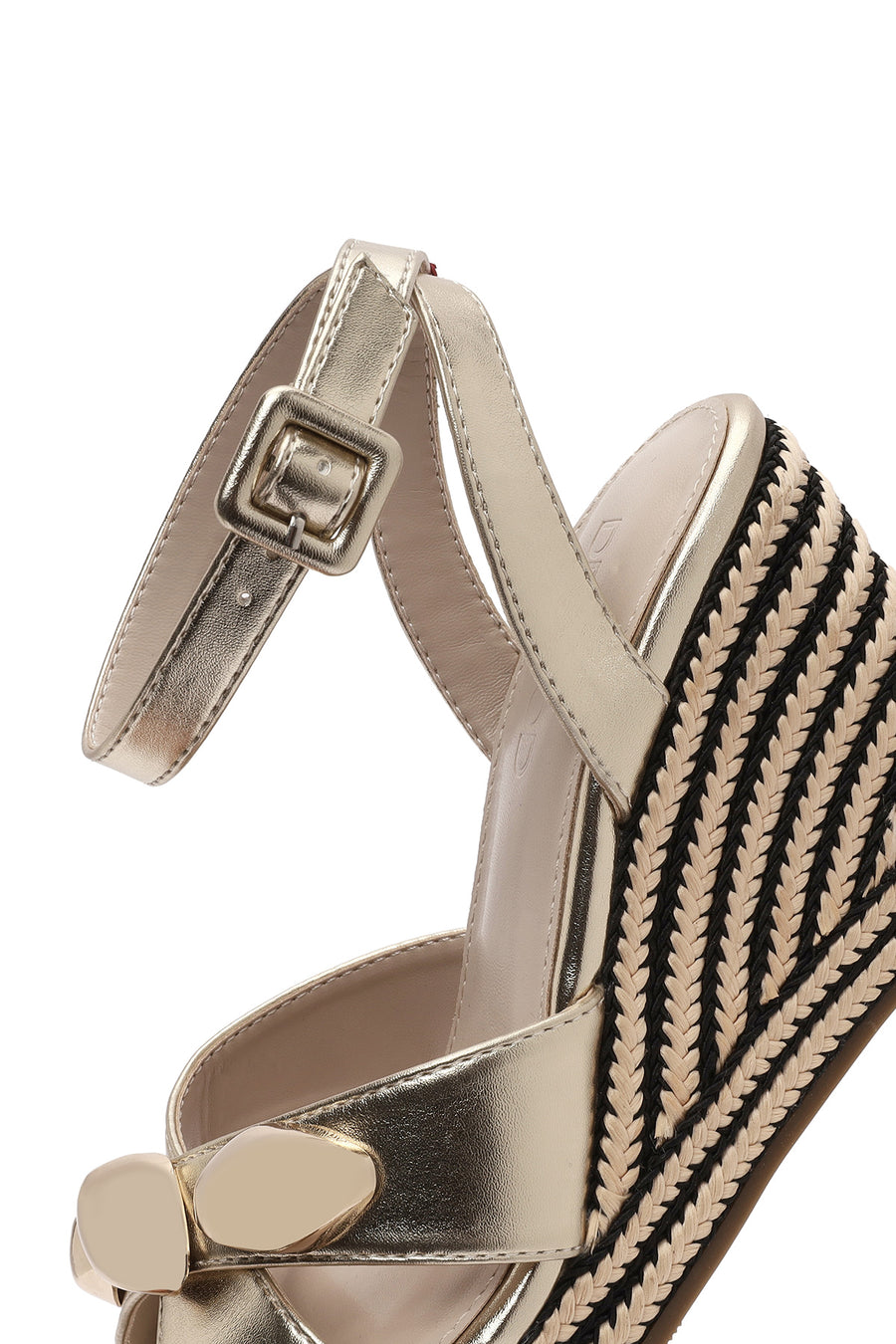 Women's Gold Ankle Buckle Wedge Heel Metallic Espadrille Sandals