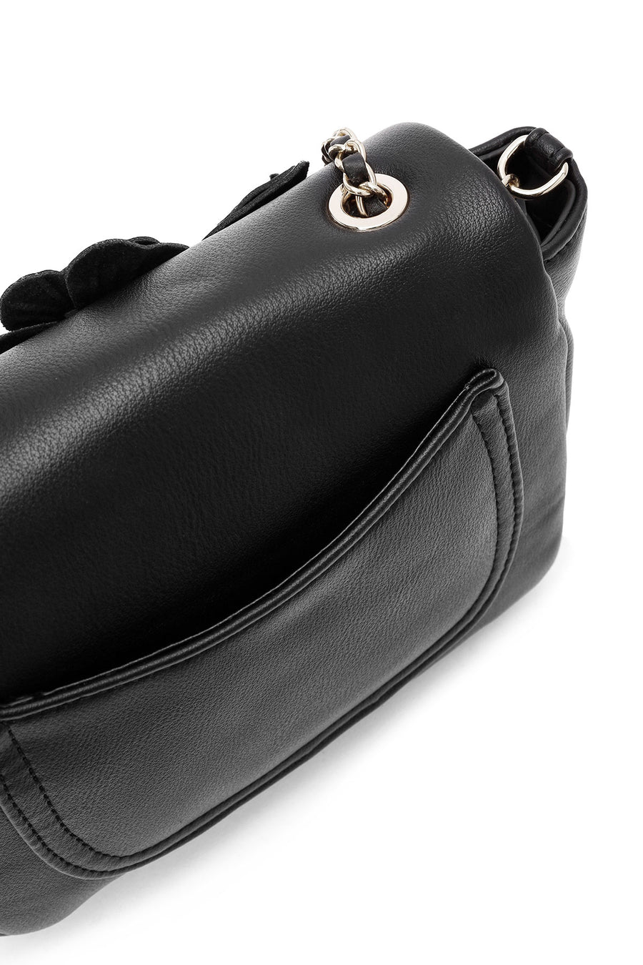 Women's Black Chain Strap Floral Detailed Mini Shoulder Bag