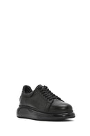 Erkek Siyah Bağcıklı Kalın Tabanlı Deri Sneaker | Derimod