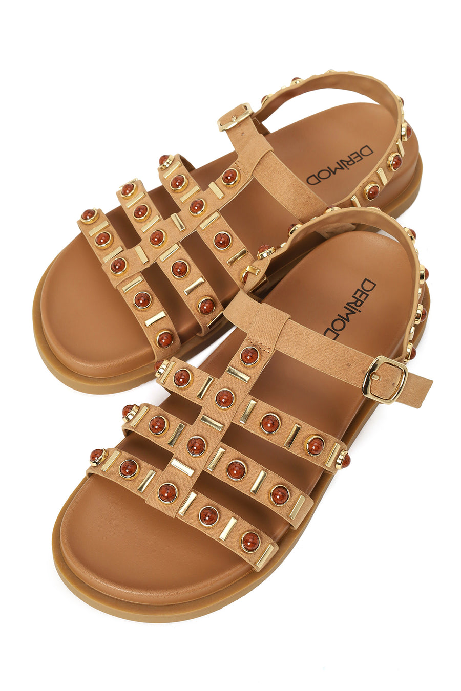 Woman Beige Rhinestone Suede Sandals