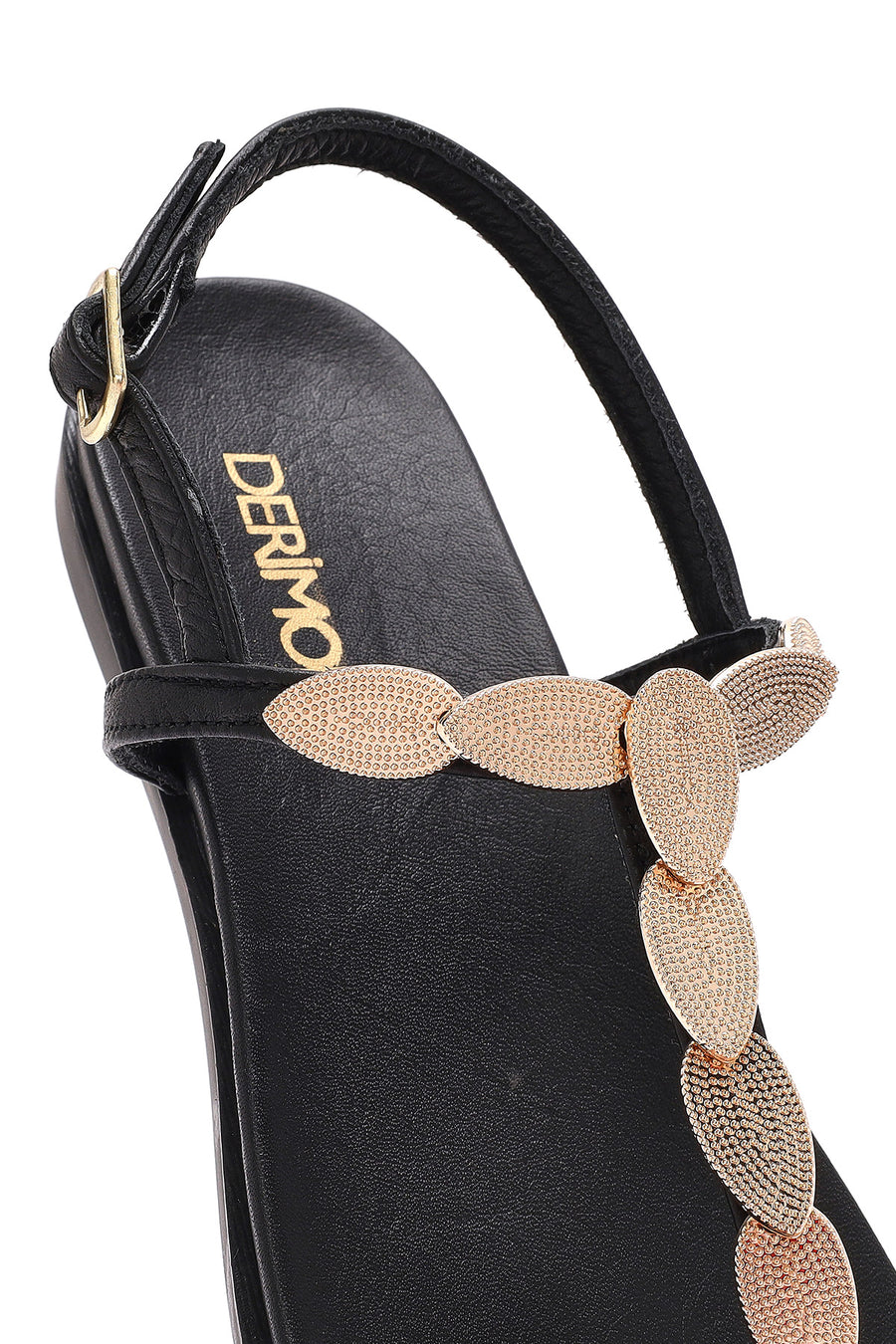 Women's Black Buckle Thong Leather Sandals