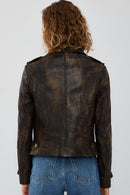 Newyork Kadın Kahverengi Vintage Biker Deri Ceket | Derimod