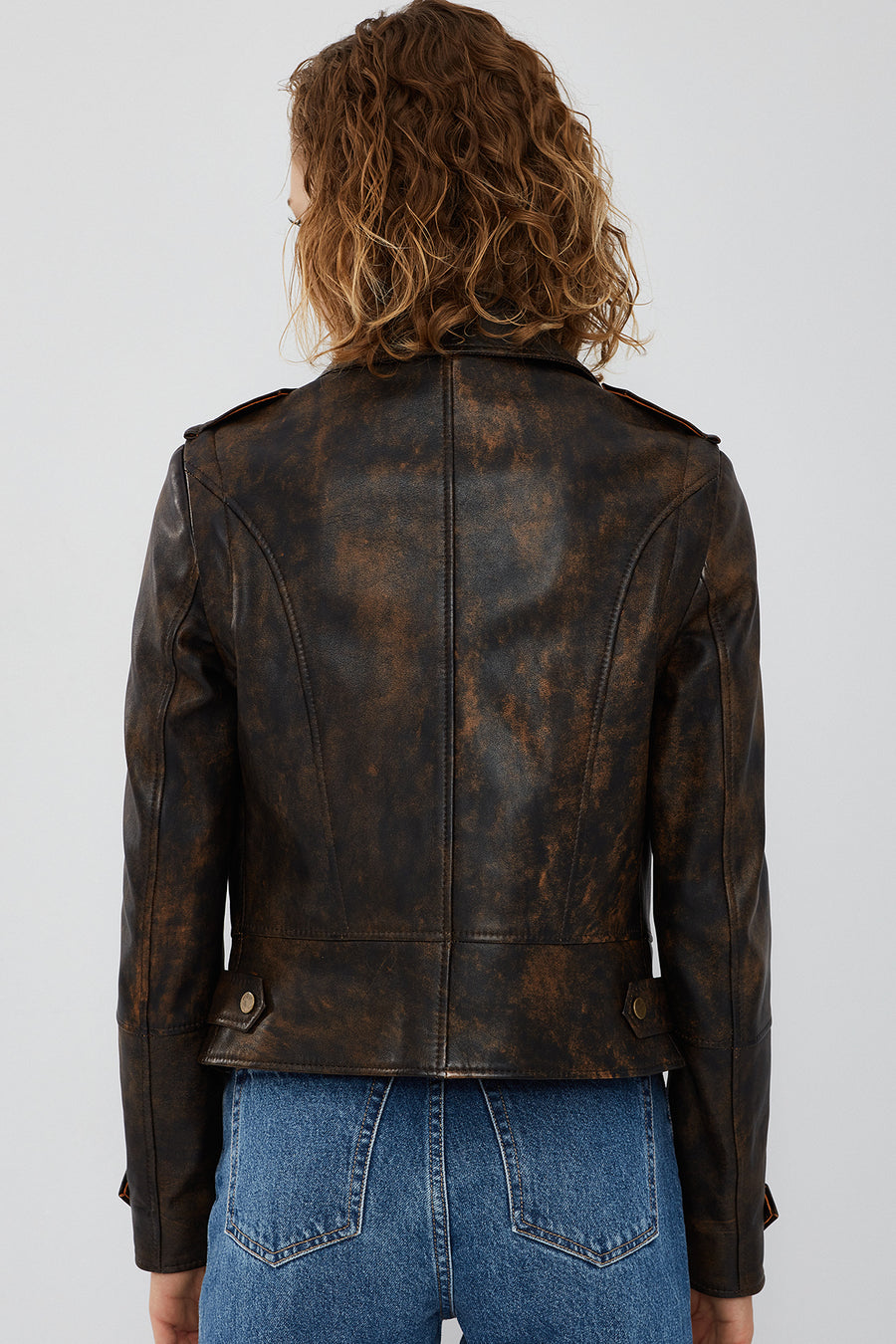 Newyork Kadın Kahverengi Vintage Biker Deri Ceket