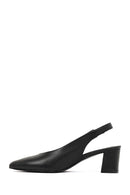 Women's Black Open Back Chunky Heel Leather Shoes | Derimod