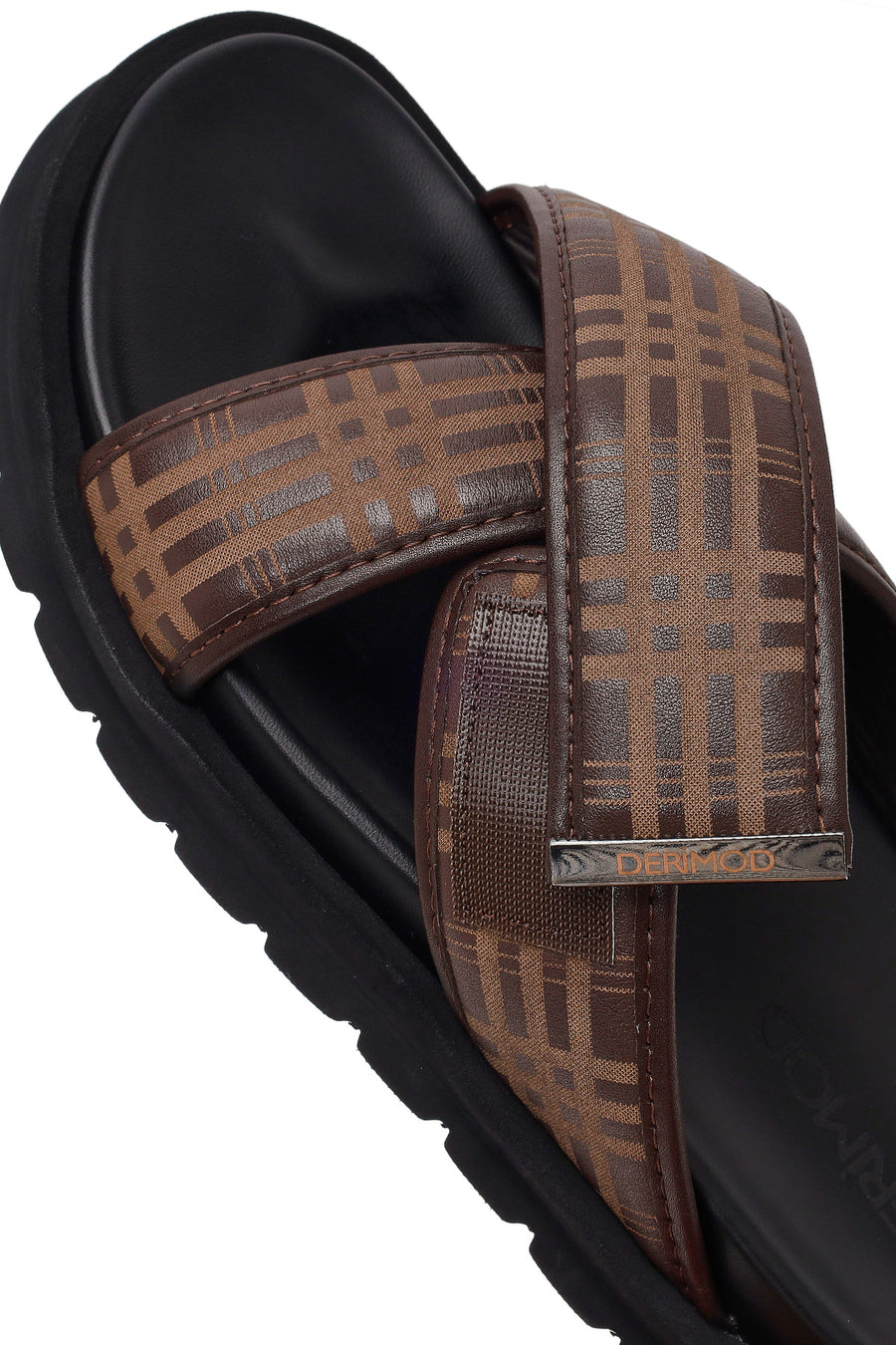 Men's Brown Patterned Leather Slippers