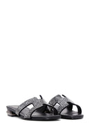 Women's Black Stone Flat Slippers | Derimod