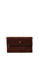 Woman Brown Printed Suede Clutch Bag with Long Chain Strap | Derimod