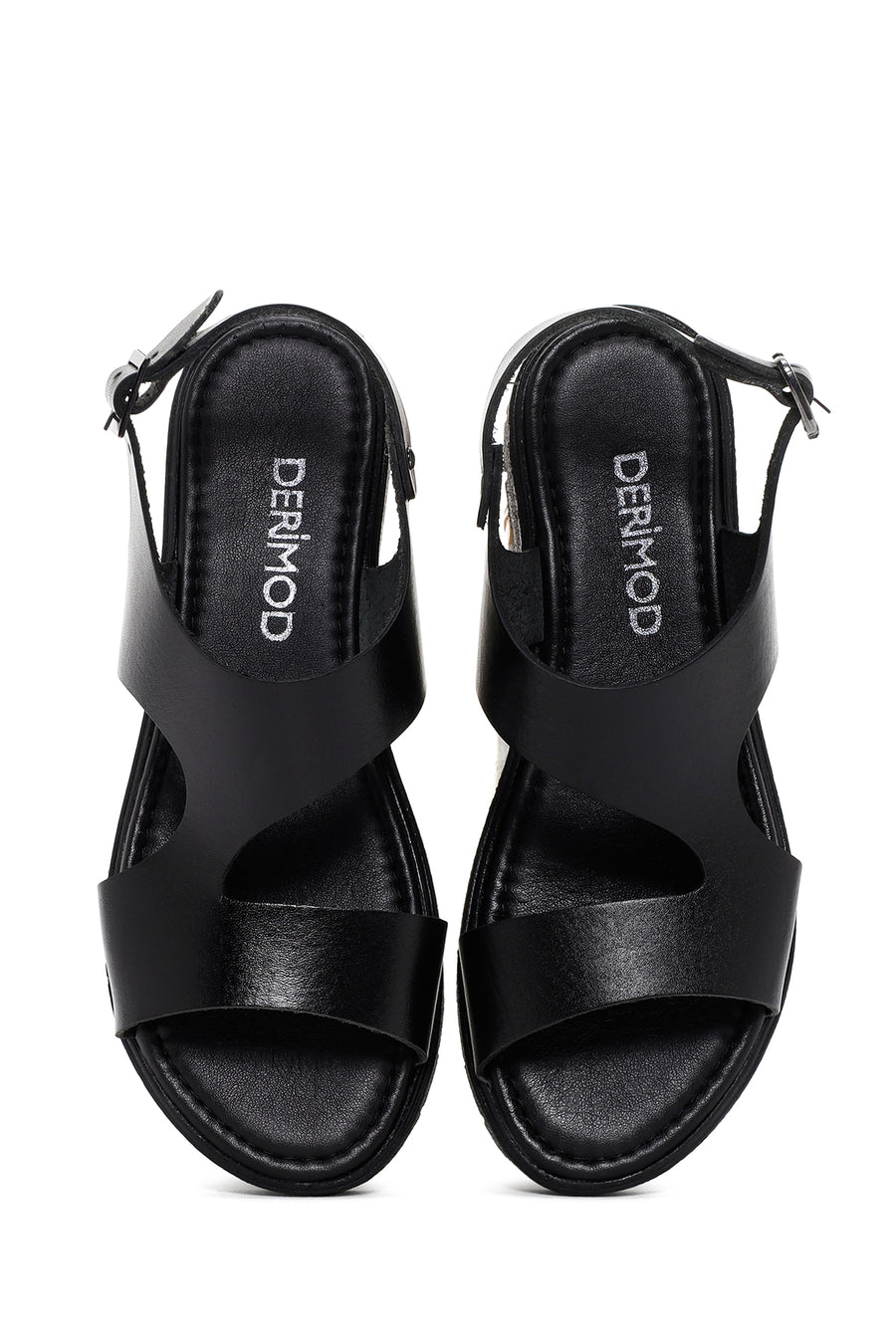 Women's Black Ankle Strap Leather Sandals