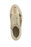 Geox Women's Beige Thick-Soled Lace-Up Leather Sneakers | Derimod