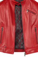 Sonia Woman Red Short Leather Jacket | Derimod