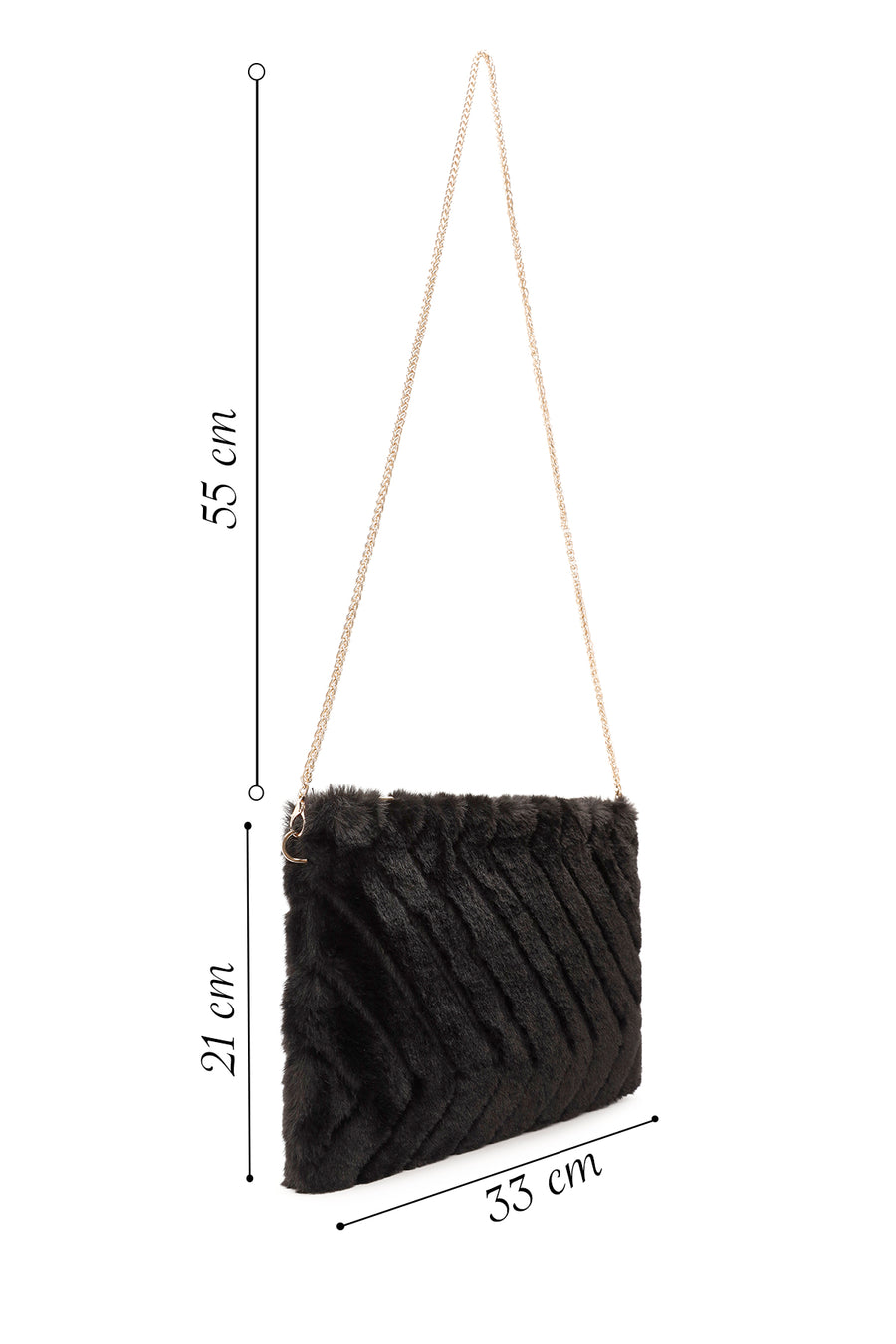 Women's Black Chain Strap Plush Clutch Bag