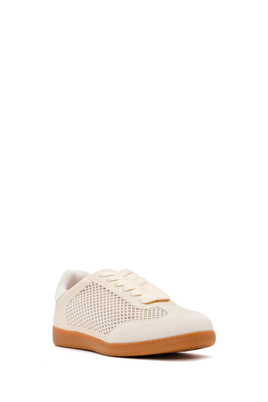 Women's Beige Lace-Up Mesh Suede Leather Sneaker