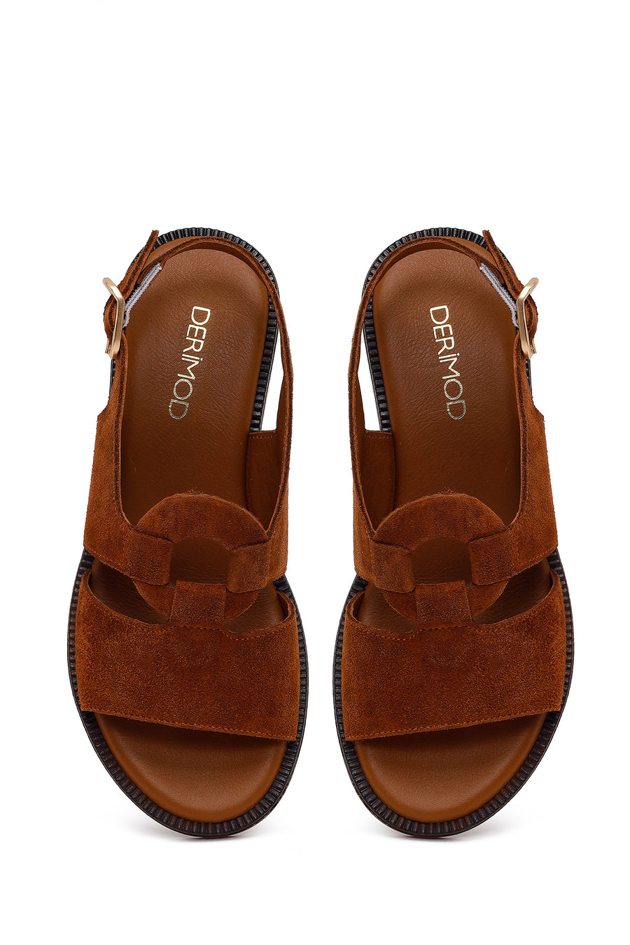 Women's Tan Suede Leather Sandals with Buckle