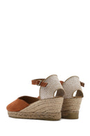 Women's Orange Ankle Strap Wedge Heel Suede Leather Espadrilles | Derimod