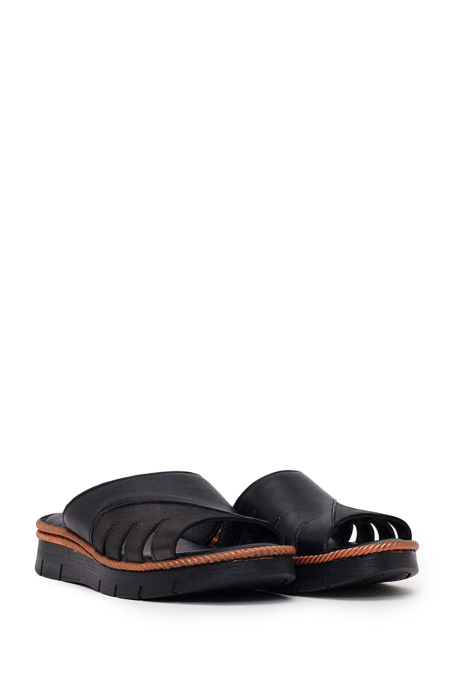 Woman Black Leather Comfort Slipper