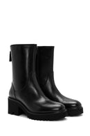 Women's Black Double Zipper Thick Heel Leather Boots | Derimod