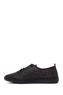 Woman Black Patterned Leather Comfort Shoes | Derimod
