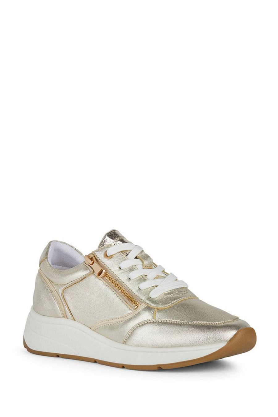 Geox Kadın Bej Cristael Bağcıklı Metalik Deri Sneaker