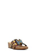 Woman Brown Embellished Wedge-heel Slippers | Derimod