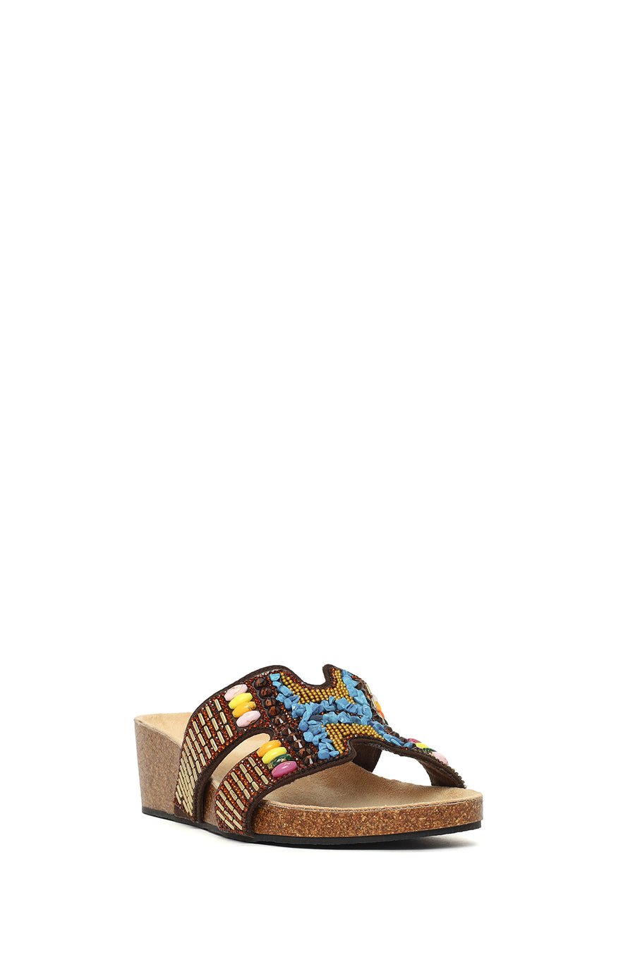 Woman Brown Embellished Wedge-heel Slippers