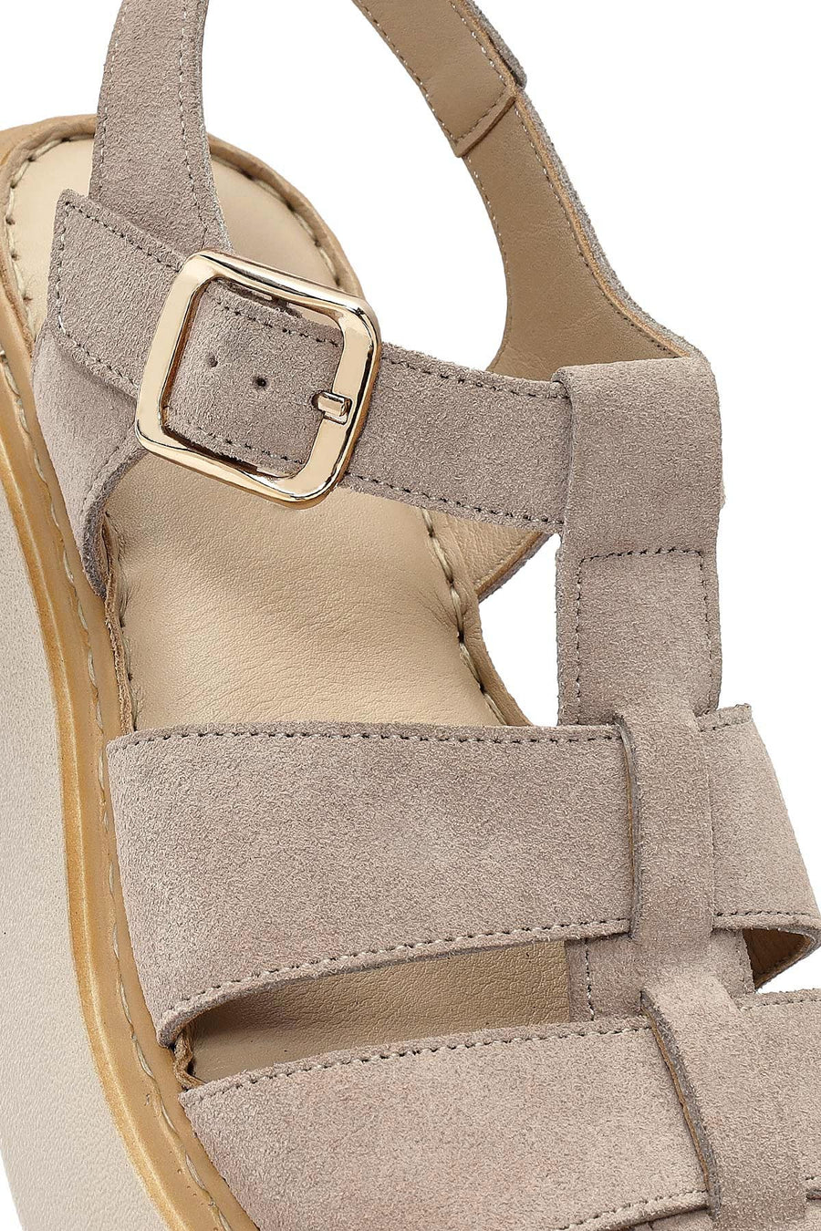 Women's Mink Ankle Buckle Thick Soled Suede Leather Comfort Sandals