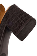 Woman Tan Ankle-Buckle Chunky-Heel Suede Sandal | Derimod