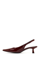 Women's Burgundy Open Back Short Thin Heel Patent Leather Shoes | Derimod