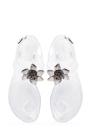 Women's White Jelly Transparent Stone Flip Flops Sandals | Derimod