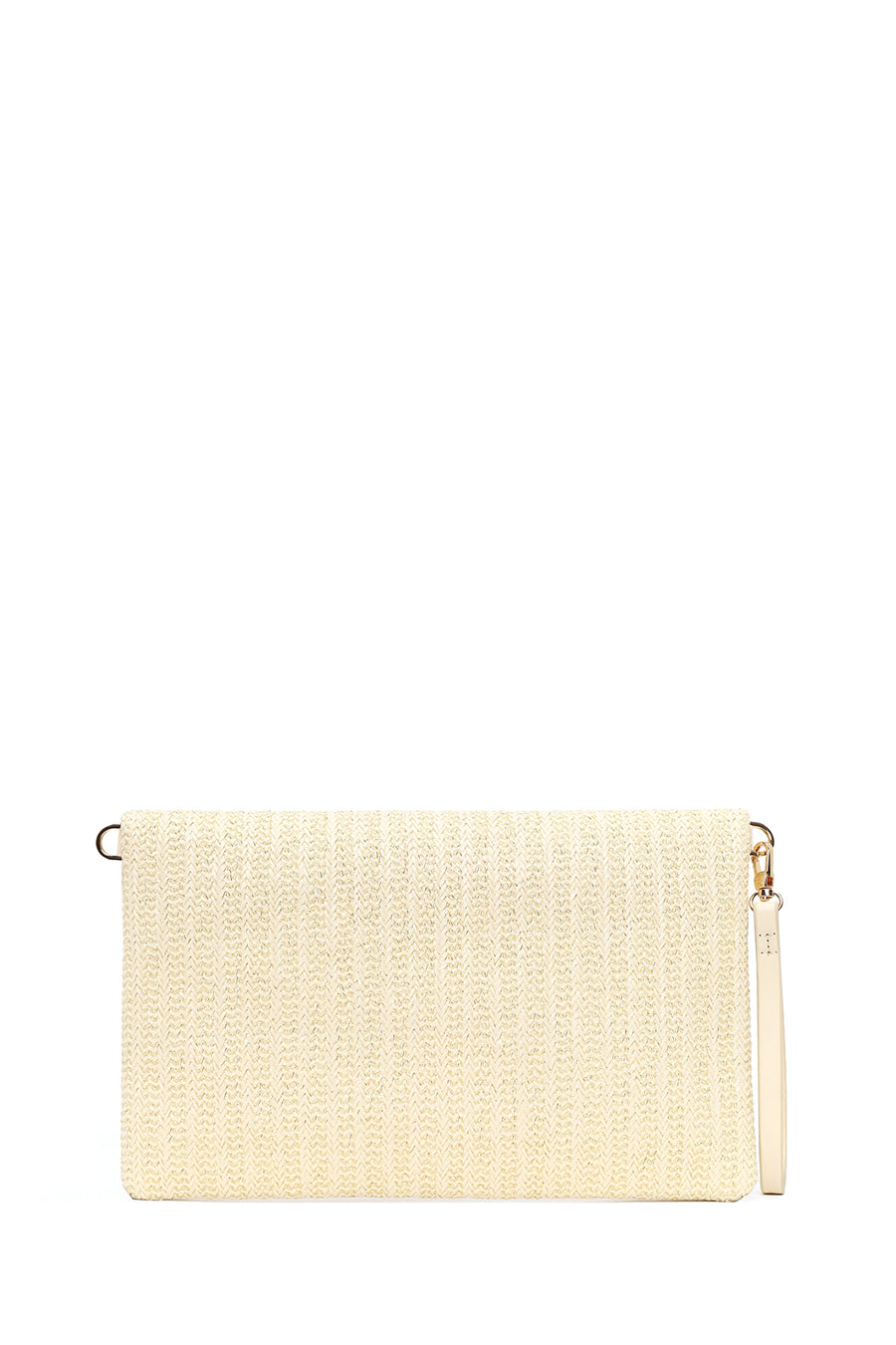 Woman Cream Chain Long-Strap Straw Clutch Bag
