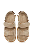 Women's Beige Double Strap Suede Leather Sandals | Derimod