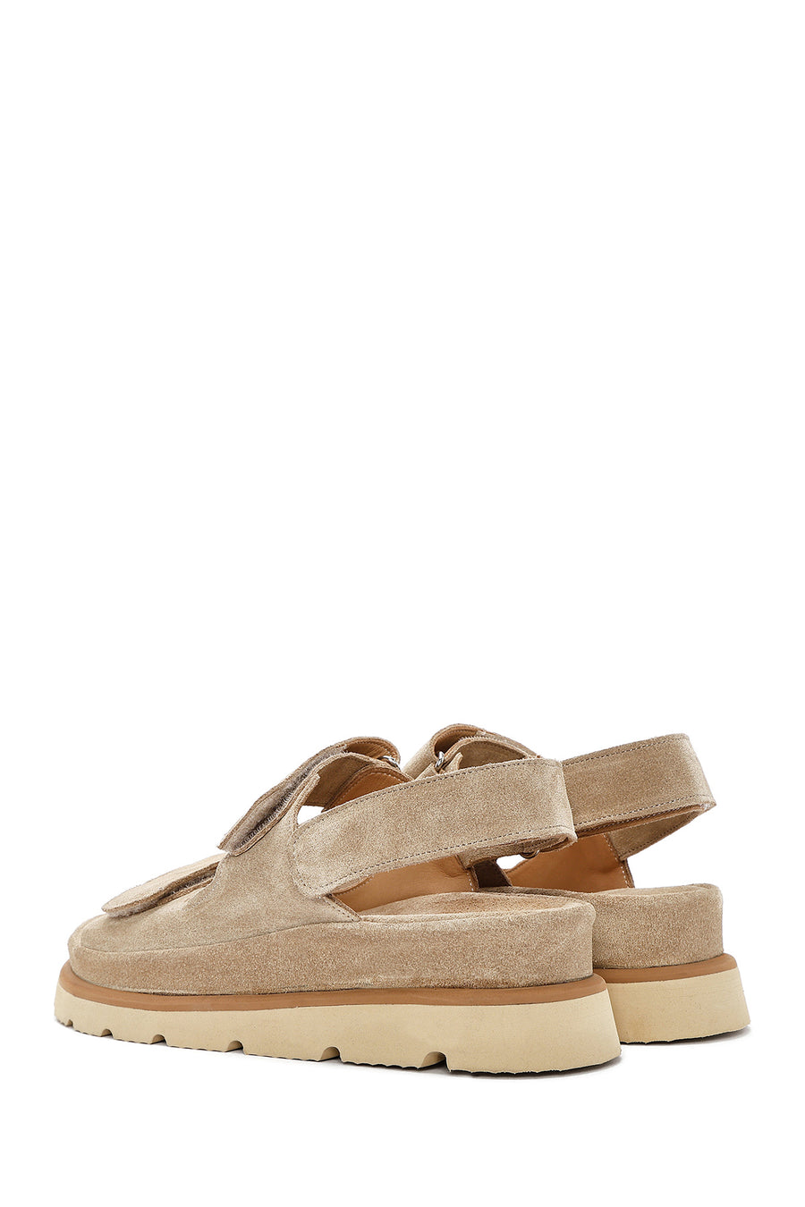 Women's Beige Double Strap Suede Leather Sandals