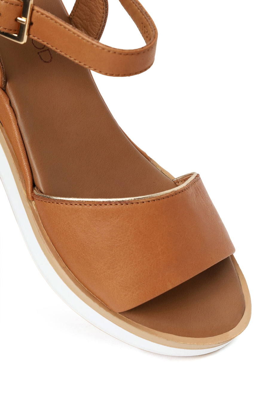 Woman Tan Strappy Wedge Heel Leather Sandal