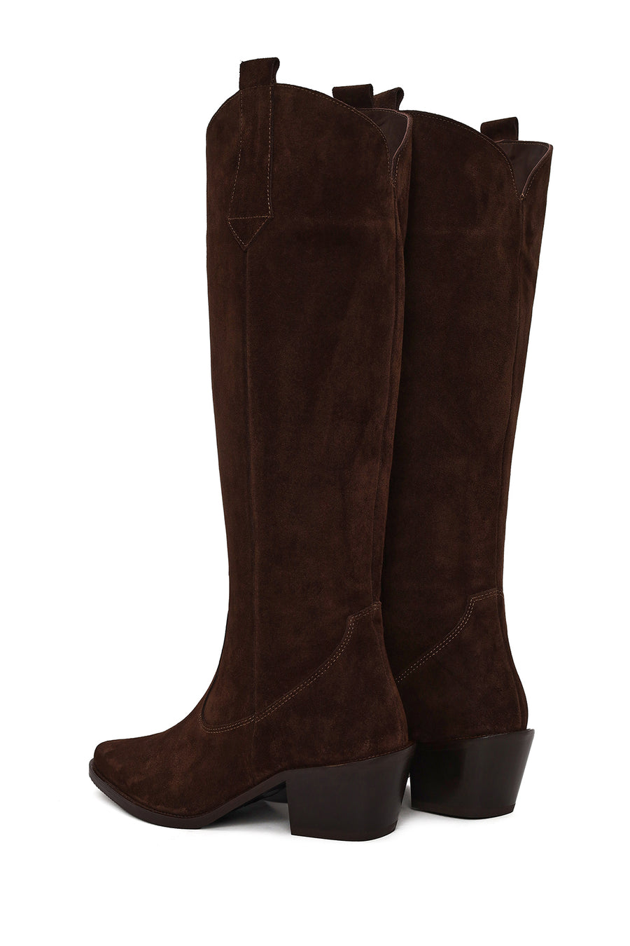 Woman Brown Chunky Heeled Suede Leather Cowboy Boots