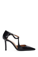 Women's Black Leather Thin Heeled Shoes | Derimod