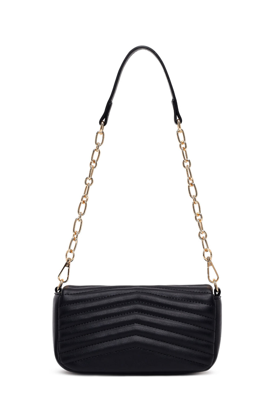 Woman Black Long-Strap Quilted Mini Crossbody Bag