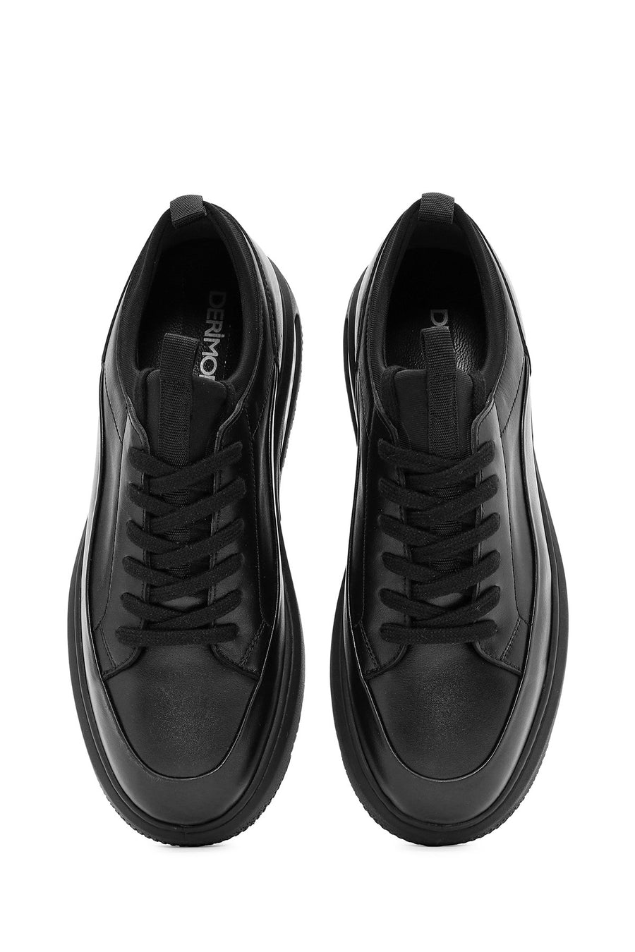 Erkek Siyah Bağcıklı Deri Sneaker