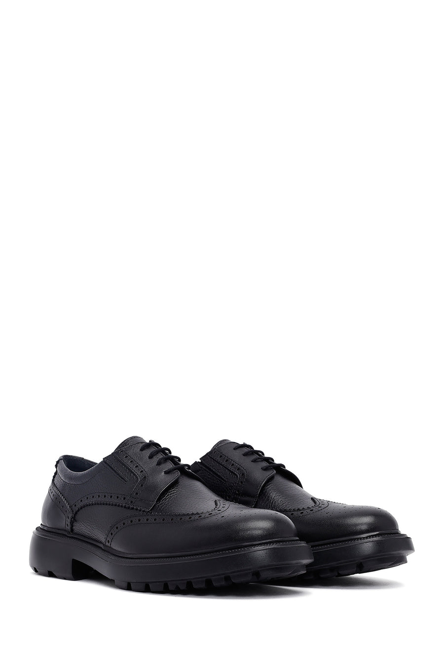 Men's Black Lace-Up Thick-Soled Leather Casual Shoe