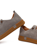 Women's Grey Lace-up Suede Leather Comfort Shoes | Derimod