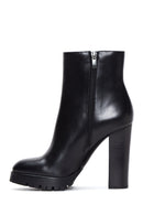 Women's Black Zippered High Heel Leather Boots | Derimod