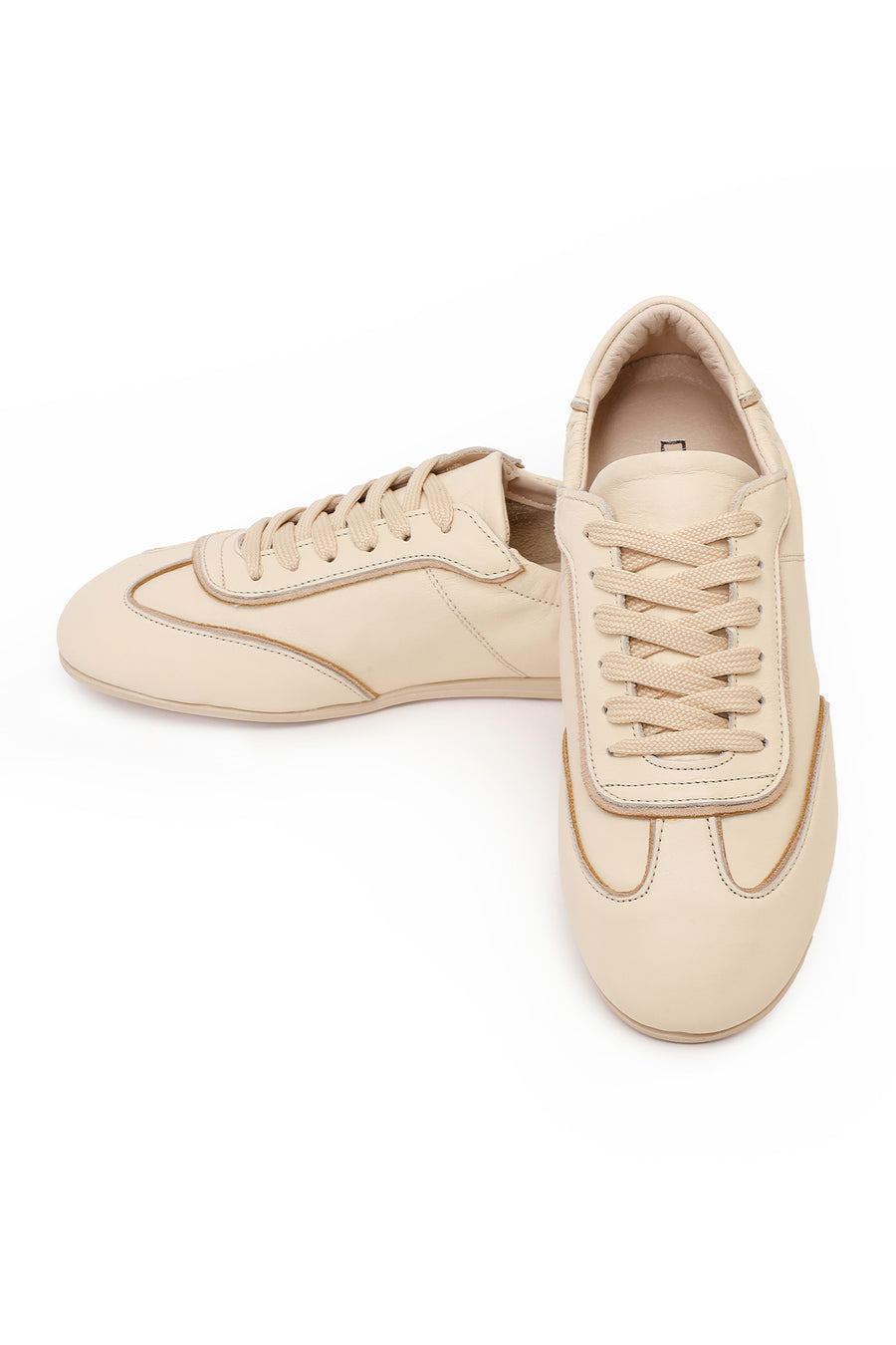 Kadın Bej Bağcıklı Deri Sneaker