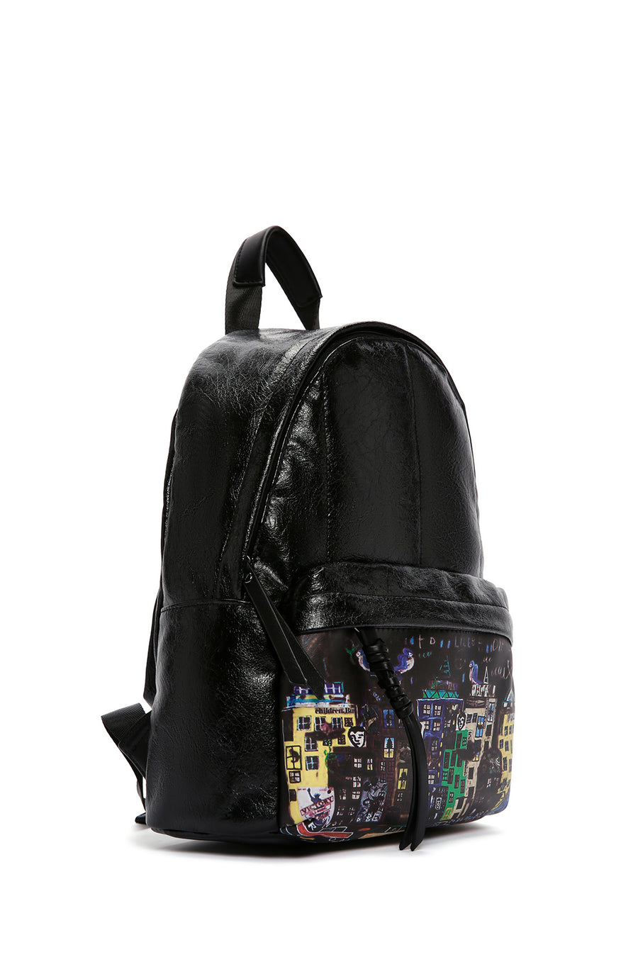 Women's Black Printed Backpack