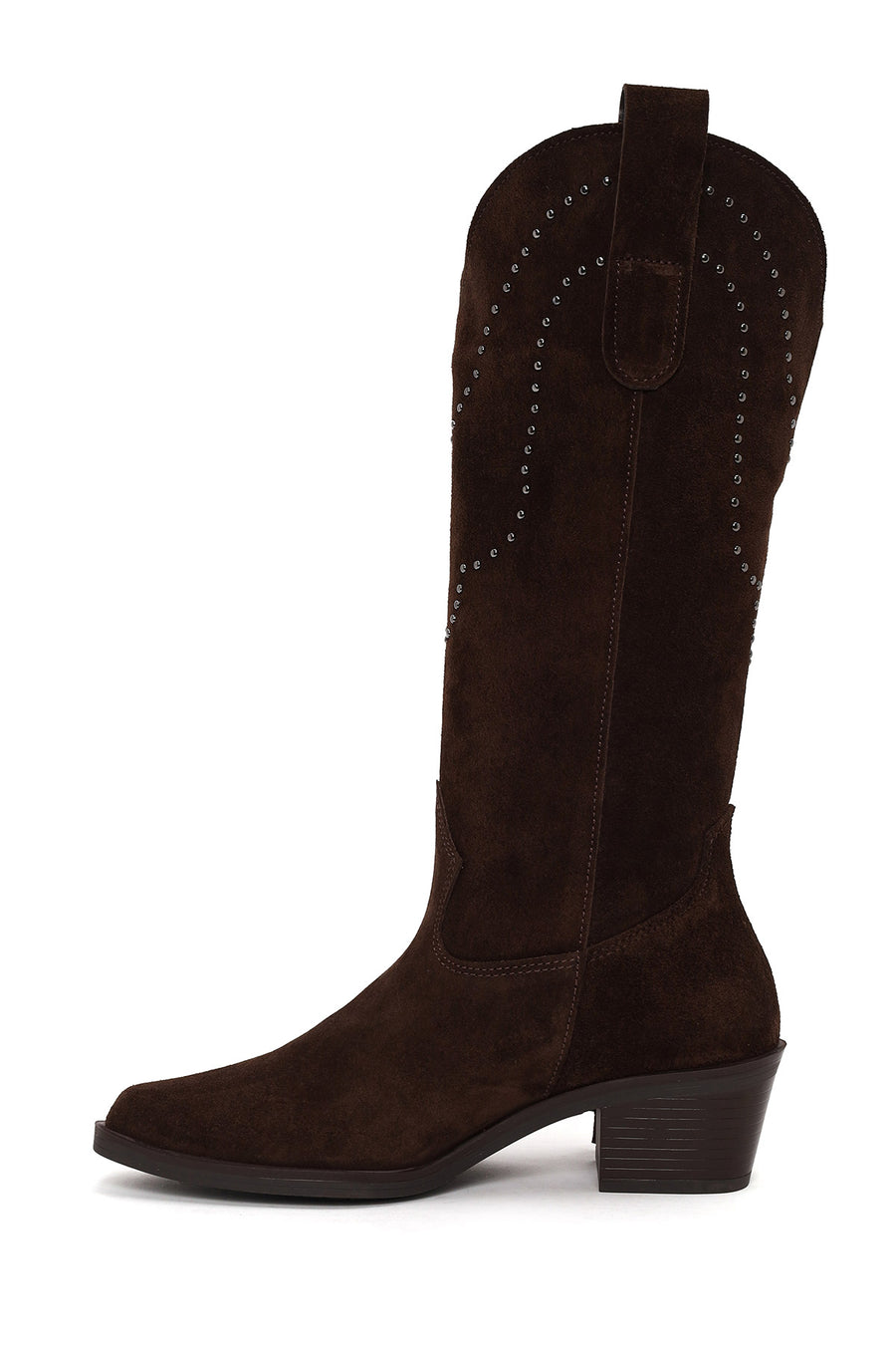 Woman Brown Tassel Chunky-Heeled Suede Leather Cowboy Boots