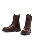 Woman Brown Zippered Leather Postal Boots | Derimod